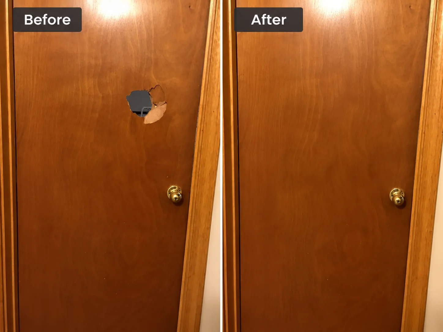 Damaged door repair before and after