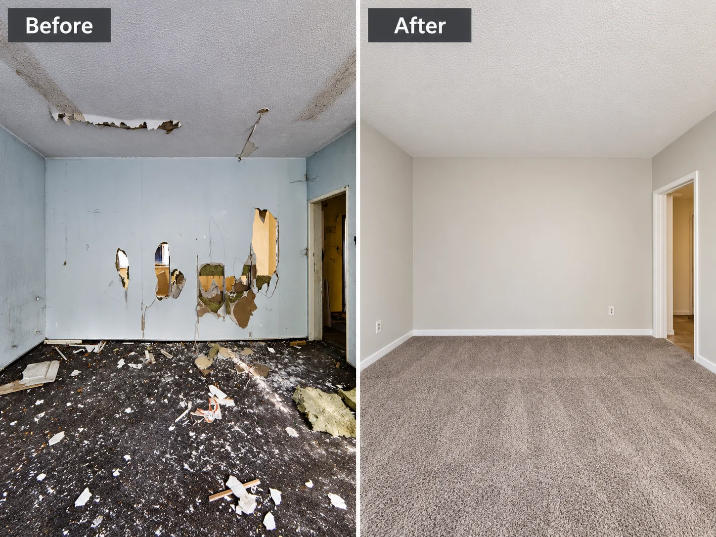 Full room restoration before and after