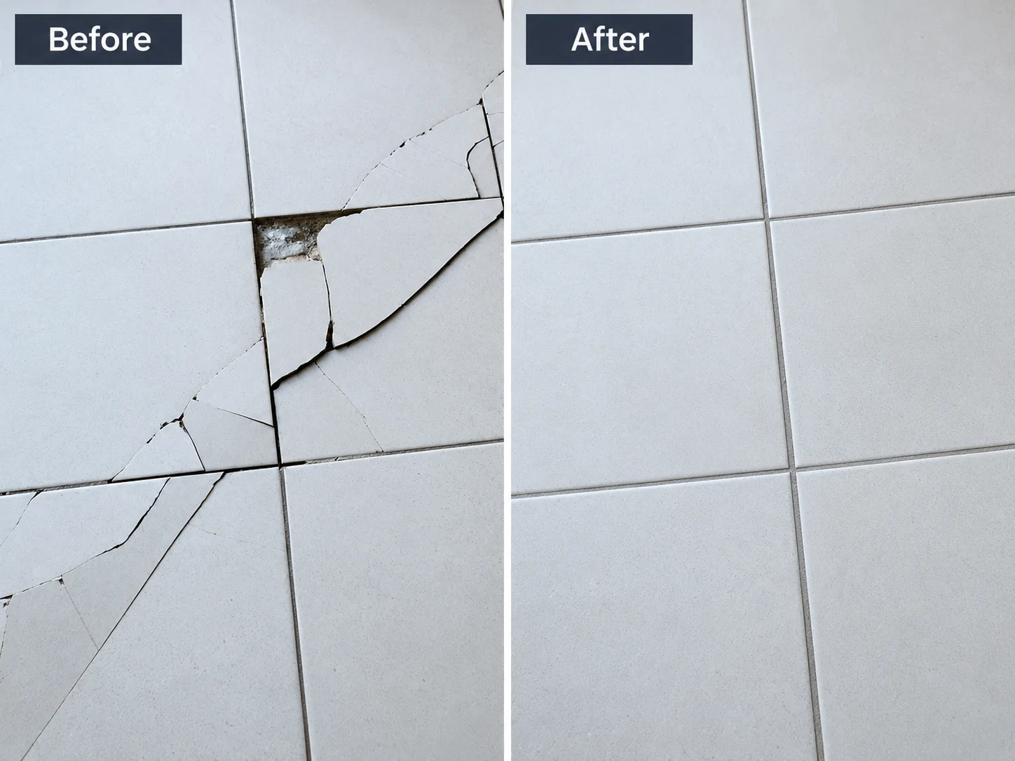 Cracked tile repair before and after