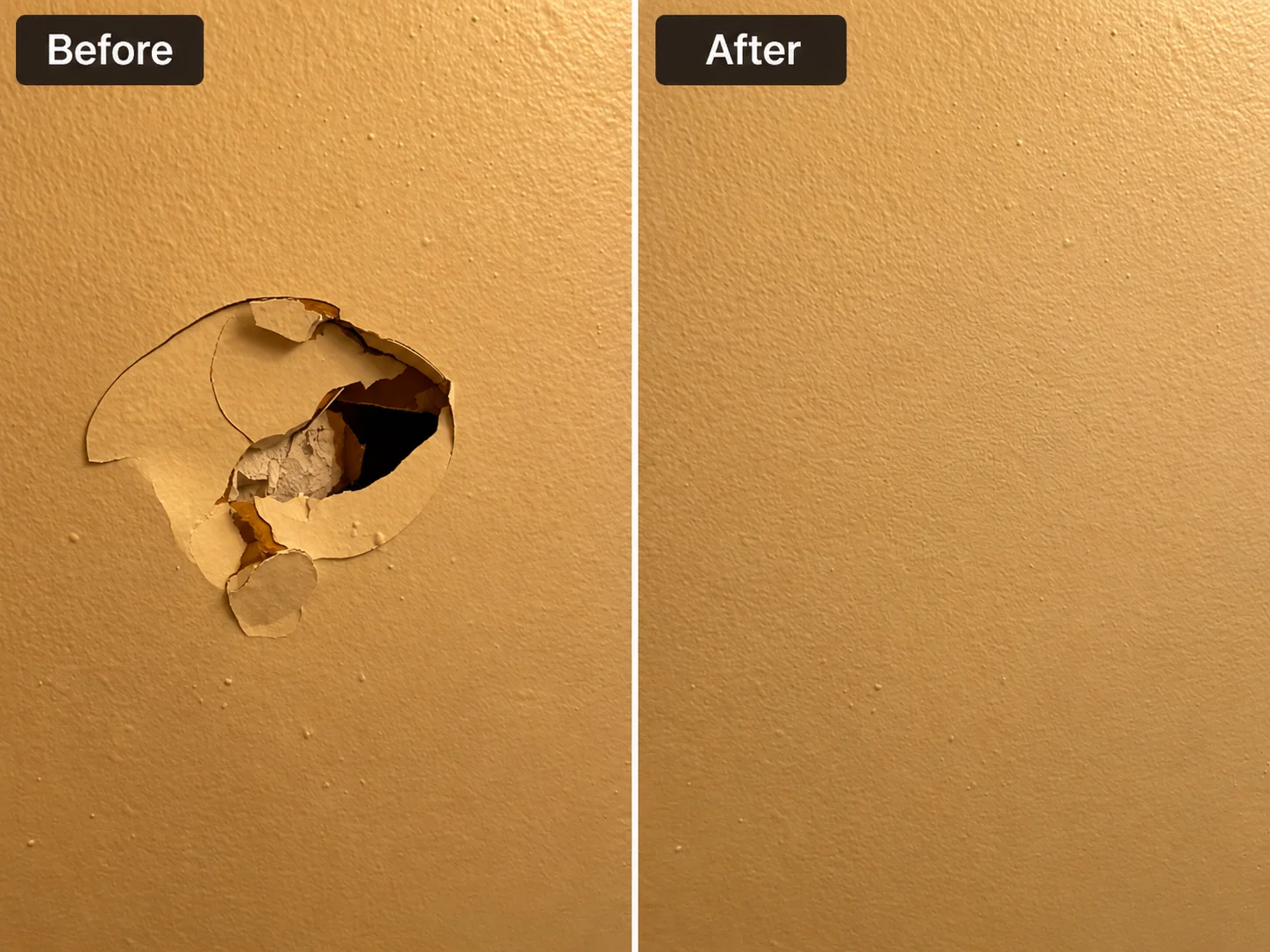 Rental wall damage repair before and after